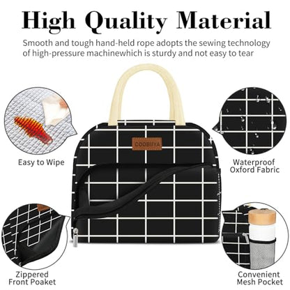 Coobiiya Lunch Bag Women, Lunch Box for Women Adult Men, Small Leakproof Cute Lunch Tote Large Capacity Reusable Insulated Cooler Lunch Container for Work/Office/Picnic/Travel-Black Plaid - color: Black Plaid