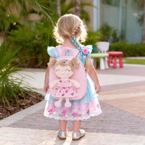 Gloveleya Toddler Backpack Baby Girl Gift Plush Bag Diaper Bag Plush Printed Flower Roses Backpack - color: A011 Printed Roses Backpack, size: 9 inches
