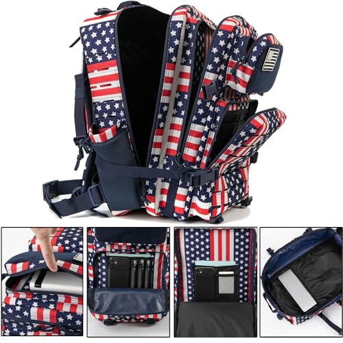 QT&QY 25L/45L Military Tactical Backpack For Men Molle Daypack 3 Day Bug Out Bag Hiking Rucksack With Bottle Holder - color: 45l 2.0 Star Spangled