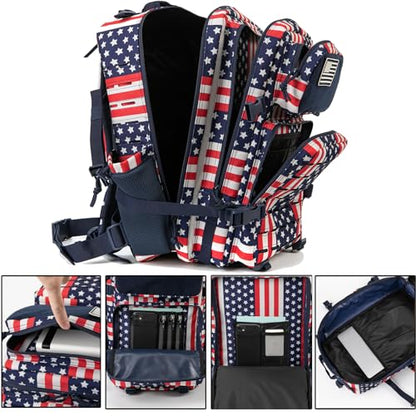 QT&QY 25L/45L Military Tactical Backpack For Men Molle Daypack 3 Day Bug Out Bag Hiking Rucksack With Bottle Holder - color: 45l 2.0 Star Spangled