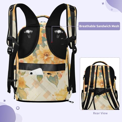 GuoChe Travel Backpack Water Resistant 20L Capacity with Independent Shoe Compartment for Travel Sunflowers on Plaid - color: Color 19