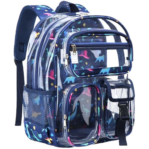 Vorspack Clear Backpack for Boys, 15 Inch Heavy Duty Transparent School Bookbag with Reflective Strip, See Through Kids Dinosaur Backpack for Ages 4-8, Black - color: Blue, size: Kids-15''H