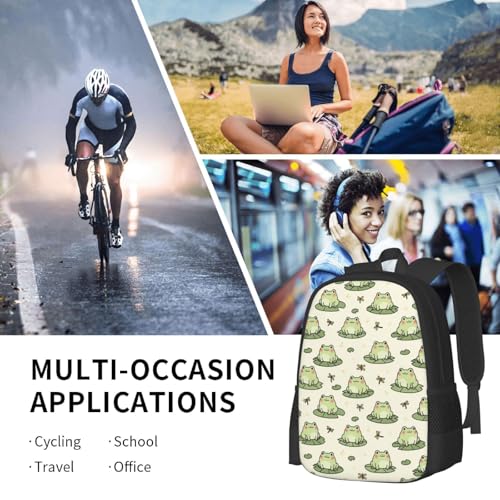 Casual Travel Rucksack Cute Frog Animal, Self-Standing, Mesh Side Pockets, for Cycling & Weekends - color: Design (408)