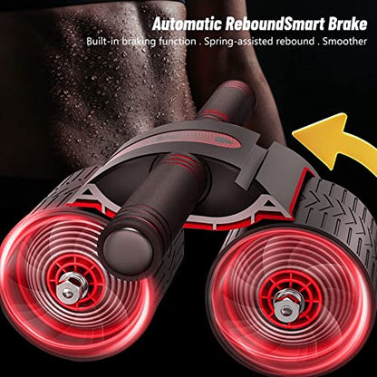 Auto Rebound Exercise Roller Wheels - Ab Roller Fitness Equipment for Core Strength Training Home Gym Fitness Equipment with Knee Mat AB Core Workout for Home Gym Beginners