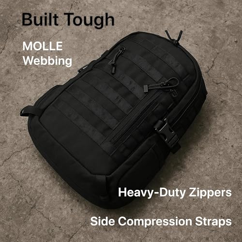 WESTEND 29L Tactical Backpack for Men – Military Assault Pack with MOLLE System, Heavy Duty Bug Out Bag for Outdoor Activity - color: Black Out