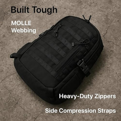 WESTEND 29L Tactical Backpack for Men – Military Assault Pack with MOLLE System, Heavy Duty Bug Out Bag for Outdoor Activity - color: Black Out