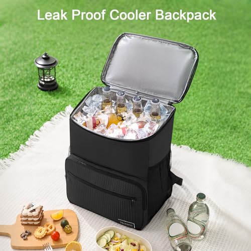 MIRASON Cooler Backpack Insulated Leak Proof Beach Backpack Cooler Bag, Cooling Beer Lunch Backpack Cooler for Men Women Picnic Hiking Camping Travel with 4 Pockets - color: Black