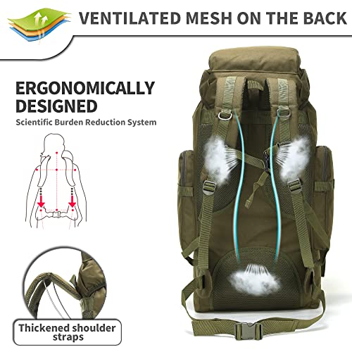 King'sGuard 70L Camping Hiking Backpack for Men Women Large Military Tactical Backpack Molle Rucksack Backpack for Outdoor - color: Army Green