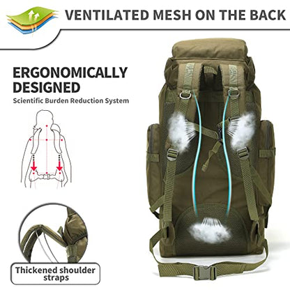 King'sGuard 70L Camping Hiking Backpack for Men Women Large Military Tactical Backpack Molle Rucksack Backpack for Outdoor - color: Army Green