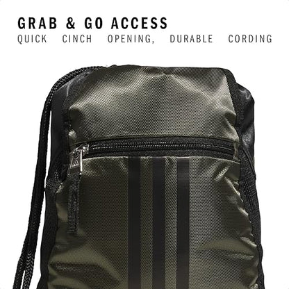 adidas Alliance Sackpack – Drawstring Backpack for Sports, Small Gym Bag, Olive Strata Green/Black/Silver Metallic/2, OSFA - color: Olive Strata Green/Black/Silver Metallic/2