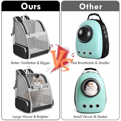 Cat Backpack Carrier, Small Dog Carrier Backpack with Fully Ventilated Mesh, Kitten Wand Feather Toy & Safety Leash, Collapsible Travel Hiking Pet Carrier for Small Dogs Cat Puppy Kitten Bunny (Black) - color: Black