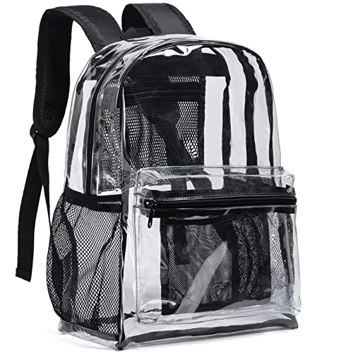 Vorspack Clear Backpack Heavy Duty PVC Transparent Backpack with Reinforced Strap for College Workplace | Heavy Duty - color: Black