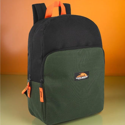 Trail maker 15 Inch Backpack for Kids, Preschool, Elementary & Middle School Students – Spacious Bookbag with Large Front Pocket, Adjustable Straps, Fits up to 13 Inch Laptop (Green) - color: Green