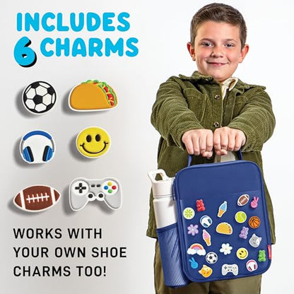 Fit & Fresh Lunch Box For Kids, Boys & Girls, School, Camp, Insulated Bag With Shoe Charm Slots For Personalization, Navy Blue - color: Navy Blue
