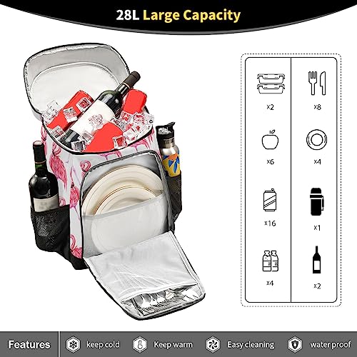 Pink Flamingo Cooler Backpack 36 Cans Insulated Backpack Cooler Leak Proof Cooler Bag Lightweight Backpack for Lunch Camping Picnic Beach