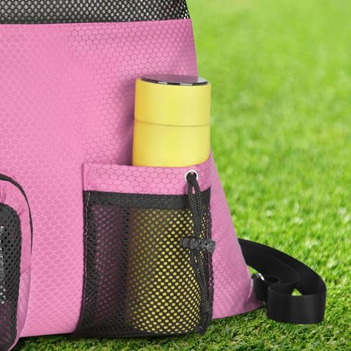 NATURAL STYLE Mesh Drawstring Gym Swim Beach bag, Large Waterproof Pool Sports Backpack for Swimming Gear Workout Yoga Travel - color: Pink