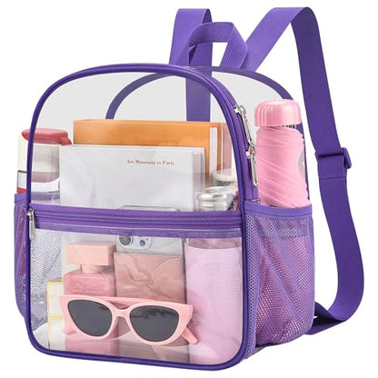 Oraben Clear Backpack Stadium Approved, 12 x 6 x 11 in, Small Transparent Backpack for Concerts, Sports Events, Festivals, Travel, Waterproof PVC, Adjustable Straps, Women Men - color: Purple, style: Nylon Shoulder Straps