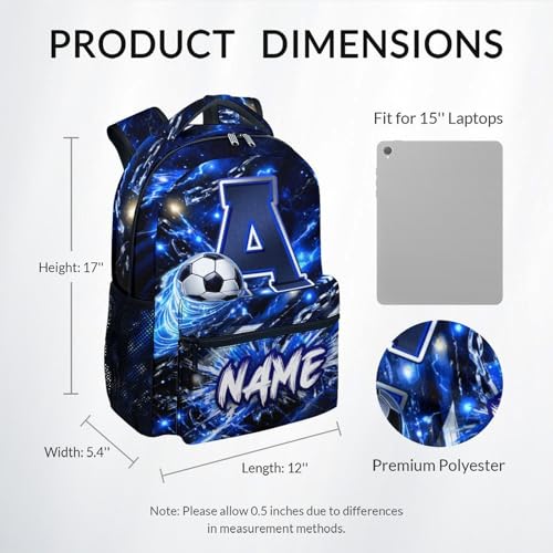 COZYAURA Backpack for Boys - Personalized Soccer Backpack with Initial Name - 17 Inch Kids School Bookbag - Lightweight Sports School Bag for Elementary Kindergarten - color: Blue
