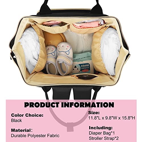 Femuar Diaper Bag Backpack Multifunction Maternity Nappy Baby Bag for Girls & Boys Large Capacity Travel Diaper Bags Dark Black - color: Dark Black