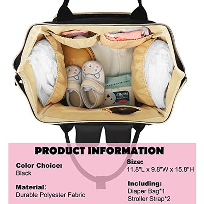 Femuar Diaper Bag Backpack Multifunction Maternity Nappy Baby Bag for Girls & Boys Large Capacity Travel Diaper Bags Dark Black - color: Dark Black