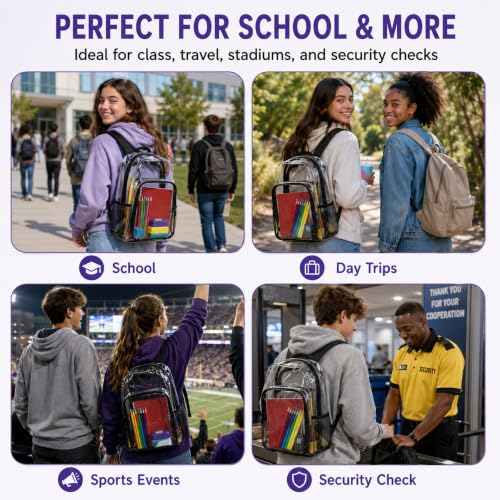 Amylove 29 Pcs Clear Backpacks with Study Supplies, 16in Transparent PVC Bag for Elementary, Intermediate, or High School, Stadium Approved See Through Bookbag to Study Supplies for Students - size: 16in