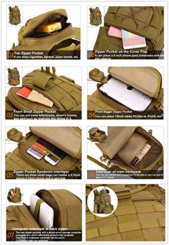 Military Tactical Backpack, 40L Large Capacity 3 Day Army Assault Pack Bug Out Bag Go Bag Rucksacks for Hunting, Trekking and Camping and Other Outdoor Activities Black - color: Black