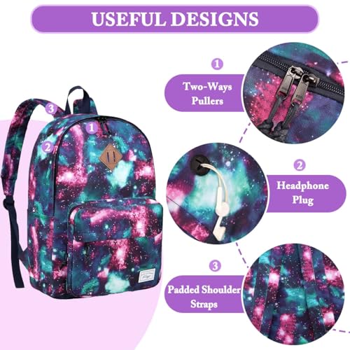 Kasqo School Backpack, 15.6 Inch Classic Lightweight Water-Resistant 17.8L Bookbag Daypack for Men Women Schoolbag for Teens Girls Boys Kids College,Travel,Work,Galaxy - color: Purple Galaxy