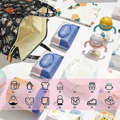 Femuar Diaper Bag Backpack Multifunction Maternity Diaper Bag for Baby Girls & Boys Large Capacity Travel Nappy Bags - color: Moonflower