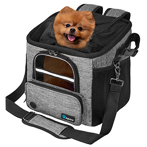 PetAmi Dog Bike Basket, Soft-Sided Ventilated Dog Bike Carrier Backpack, Pet Bicycle Basket for Bike Handlebar, Small Medium Puppy Cat Kitten Car Booster Seat with Safety Strap, Max 18 lbs, Gray - color: Light Gray