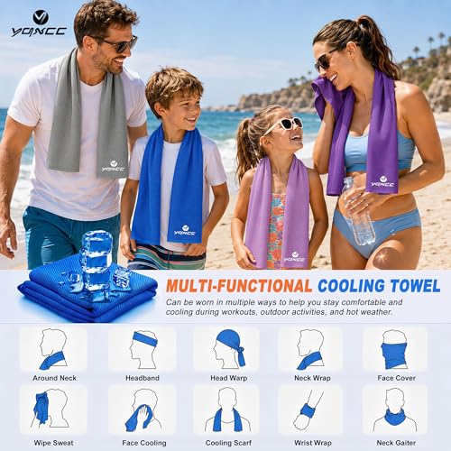 YQXCC 4 Pack Cooling Towels (47"x12"), Ice Cool Neck Towel, Soft Breathable Microfiber for Yoga, Golf, Gym, Running, Camping & Hot Weather - color: Light Blue/Dark Gray/Orange/Green