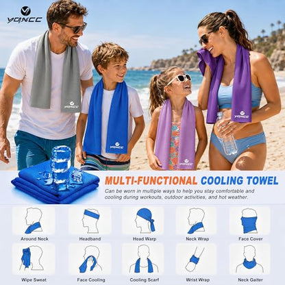 YQXCC 4 Pack Cooling Towels (47"x12"), Ice Cool Neck Towel, Soft Breathable Microfiber for Yoga, Golf, Gym, Running, Camping & Hot Weather - color: Light Blue/Dark Gray/Orange/Green