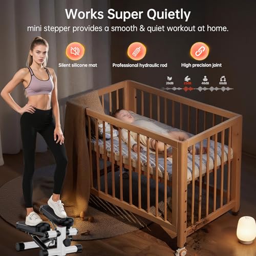Steppers for Exercise at Home, Mini Stepper with Resistance Bands, Hydraulic Fitness Stepper with LCD Monitor, 360LBS Weight Capacity Portable Stair Stepper for Small Spaces - size: Small