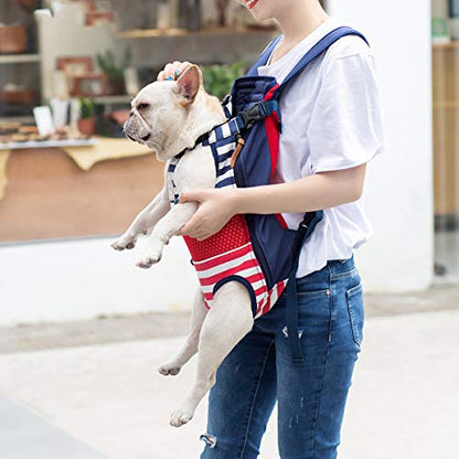 Lifeunion Legs Out Dog Carrier Backpack Hands-Free Adjustable Pet Travel Carrier for Small Medium Dogs Cats Motorcycle Hiking Walking (Red and Blue Stripes) - color: Red and Blue Stripes