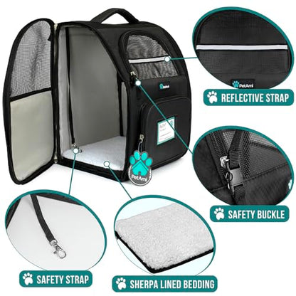 PetAmi Dog Backpack Carrier for Small Medium Dogs Large Cats up to 18 lbs, 2 Side Entry, Structured No-Collapse Frame, Airline Approved Ventilated Pet Backpack for Hiking Camping Travel Vet, Black - color: Black