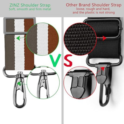 ZINZ 79 inch Shoulder Strap, Extra-thick Fixed Cushion Pad and Dual Clasps Universal Replacement Strap with Metal Swivel Hooks for Laptop Bags, Luggage Bags, Camera, Crossbody(Stripes-BrWGy) - color: Stripes-brwgy