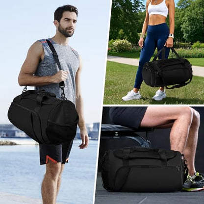 Gym Bag for Men Women With Shoe Compartment & Wet PocketWater Resistant Sports Gym Bag 、shoulder bag、messenger bag Carry On Duffel Bag forWeekend Overnight Traveling (black) - color: black