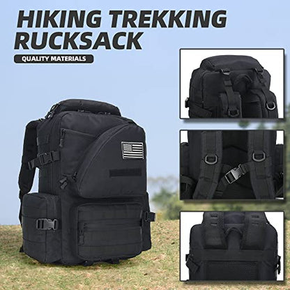 Lovelinks21 Hiking Trekking Rucksack Military Hiking Backpack 3 Day Molle Assault Pack Waterproof EDC Bag for Outdoor - color: Black-2