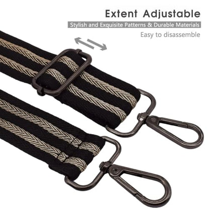 Replacement Purse Strap Shoulder Strap Adjustable Crossbody Strap for Women Crossbody Wide Shoulder Bag - color: 26Black Stripe-Black Metal
