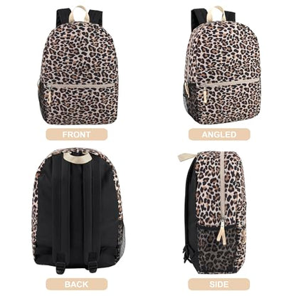 Trail maker 17 inch Backpack for Travel & Commute, Zippered Front & Mesh Side Pockets, Padded Straps - color: Lit Leopard