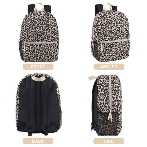 Trail maker 17 inch Backpack for Travel & Commute, Zippered Front & Mesh Side Pockets, Padded Straps - color: Lit Leopard