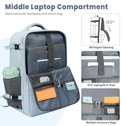 BAGAIL Travel Laptop Backpack, Carry on with USB Port, Luggage Bag for Holiday-Light Blue - color: Light Blue