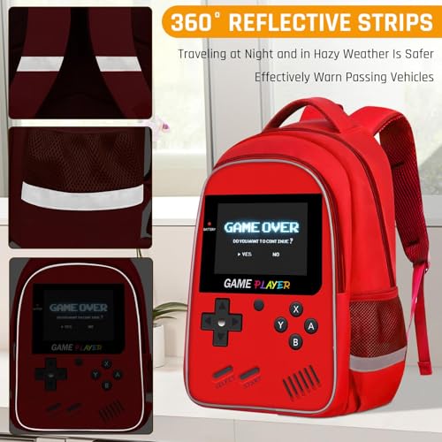 TILYTADLY School Backpack For Boys - Gamer Boys Backpack For Kids Children Teens Elementary Middle School - Ages 6-18，17″ - color: 3-red-set1