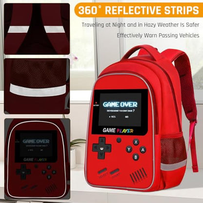 TILYTADLY School Backpack For Boys - Gamer Boys Backpack For Kids Children Teens Elementary Middle School - Ages 6-18，17″ - color: 3-red-set1