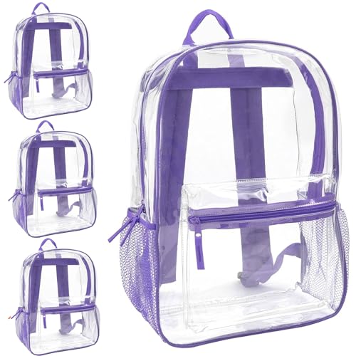 Trail maker Bulk Clear Backpacks Wholesale for School 24 Pack Clear Backpacks for Boys, Girls, School, Stadium, Travel (Purple Pack) - color: Purple Pack