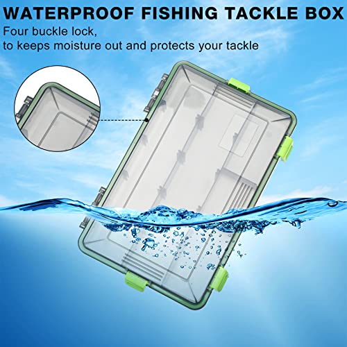 Ramede 6 Pcs Fishing Tackle Boxes Waterproof Airtight Plastic Tackle Box Organizer Transparent Fishing Tackle Storage with Adjustable Dividers for Terminal Tackle Lure Bait Hook(Large) - size: Large