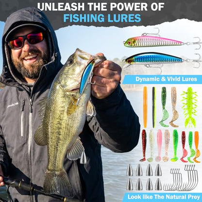 PLUSINNO Fishing Backpack with Fishing Gear Fishing Net, Waterproof Tackle Backpack with Rod Holders, Tackle Box, Lures, Tools, Pliers & Accessories, Fish Gifts for Men - color: Fishing Backpack with Fishing Net