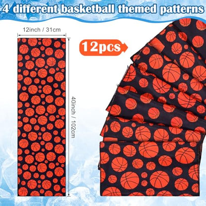 FuWeave 12 Pack Basketball Cooling Towel 40 x 12 Inch Breathable Sport Cooling Towel Microfiber Fast Drying Team Gifts for Athletes Yoga Gym Camping Running - style: Classic Basketball