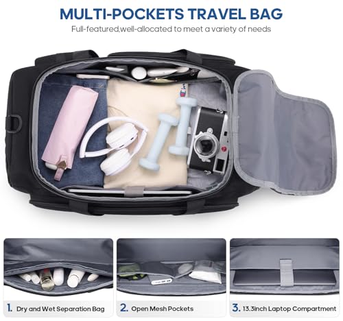 Gym Bag for Men and Women with Shoe & Laptop Compartment Sport Duffle Bag - color: Black