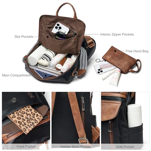 Shrrie Backpack Purse for Women Fashion Leather Backpack Purse Designer Travel Backpack Convertible Shoulder Bag with Wristlet - color: 2-5 Black With Brown