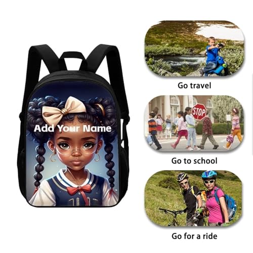 Custom Name Backpack for Kids 8-12/5-7 Afro Black Bookbag for Girls Elementary/Kindergarten School Bag Personalized Book Bag Children Back to School - color: African Black Girl-18